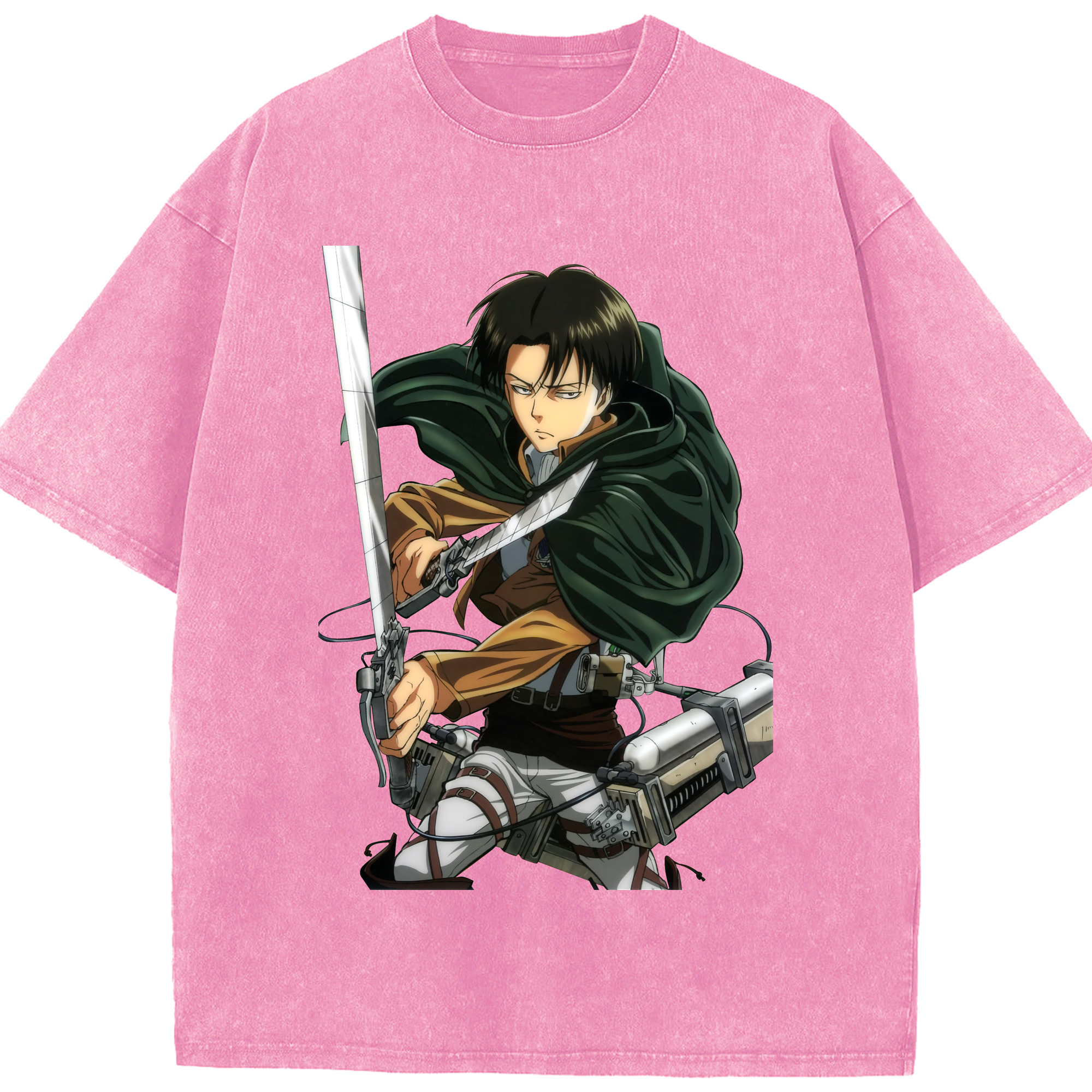 （画像用） 進撃の巨人 リヴァイ·アッカーマン Attack on Titan Levi Ackerman 綿100% ヴィンテージ風 半袖Tシャツ（フロントプリント）
